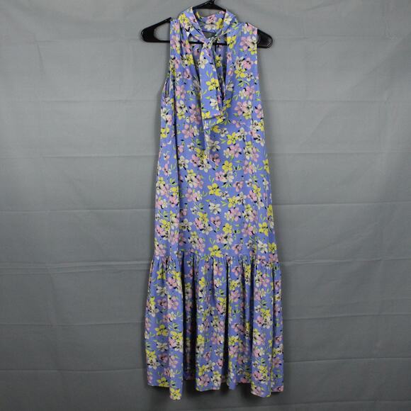 Les Reveries Dress Women Small Floral Print Silk Midi Ruffle Whimsical Boho Chic - Picture 4 of 9